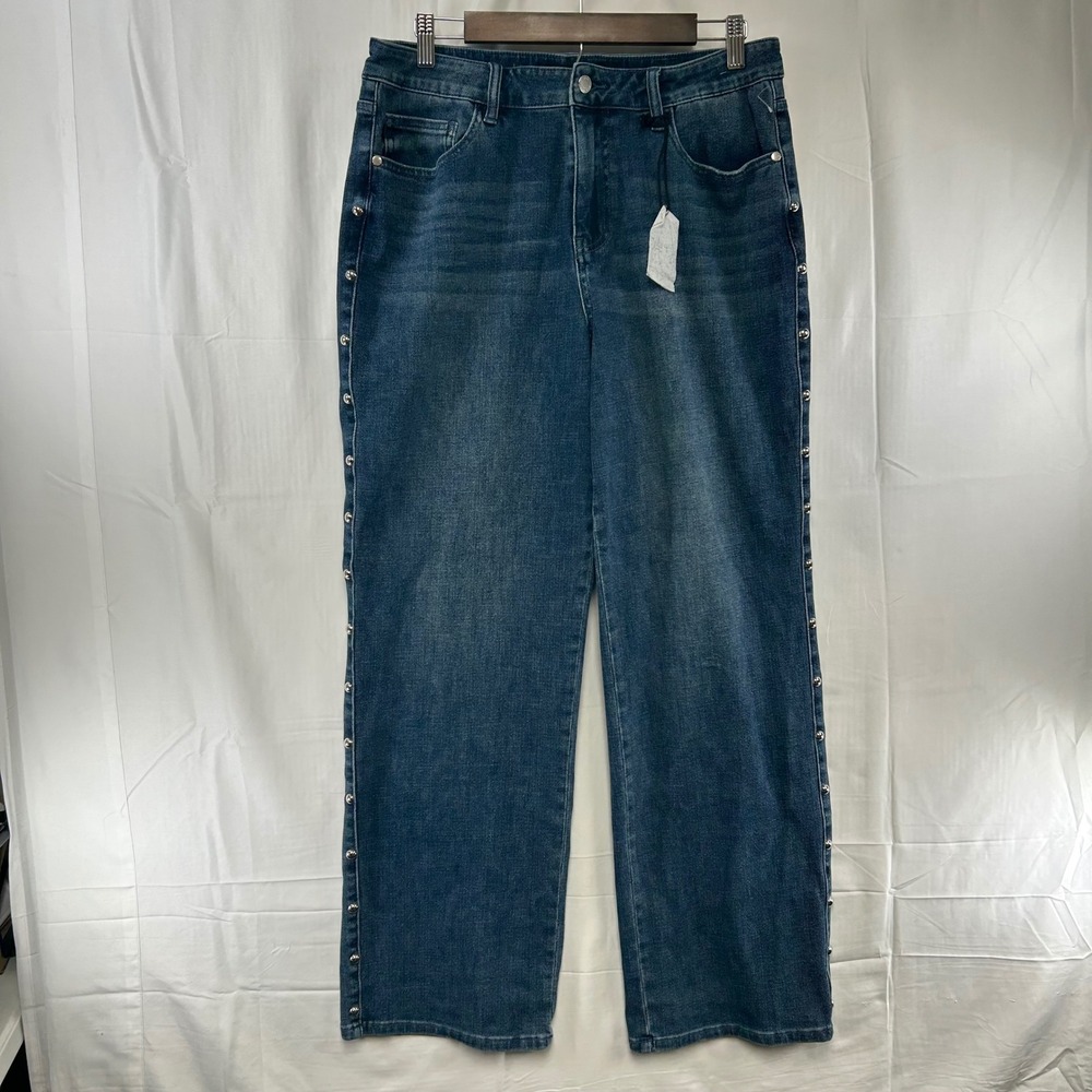 Judy Blue Wide Leg Jeans Womens 16W Dark Wash Studded Side Seam JB881027 DK
